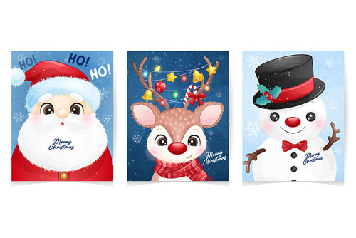 وکتور بابانوئل بامزه به همراه گوزن و آدم برفی کارتونی ویژه کریسمس